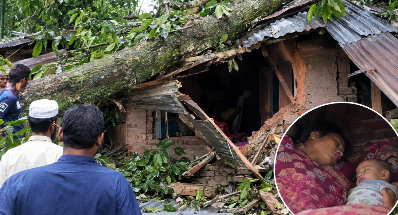 রংপুরে গাছ ঘরের উপর পড়ে ঘুমন্ত মায়ের মৃত্যু