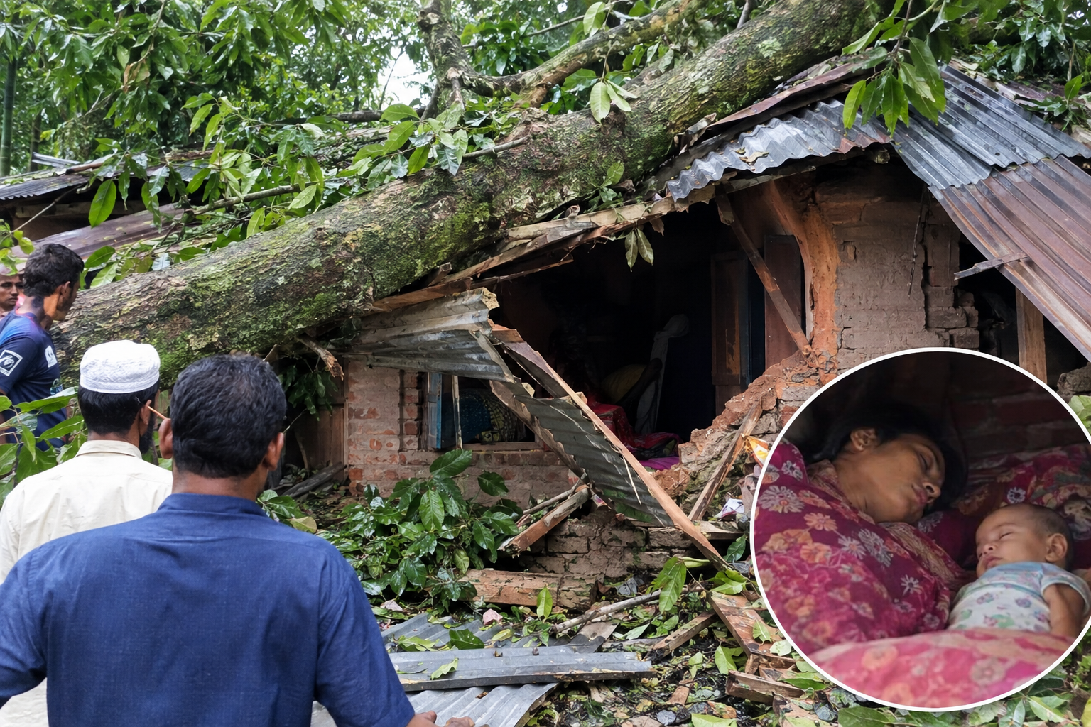 রংপুরে গাছ ঘরের উপর পড়ে ঘুমন্ত মায়ের মৃত্যু