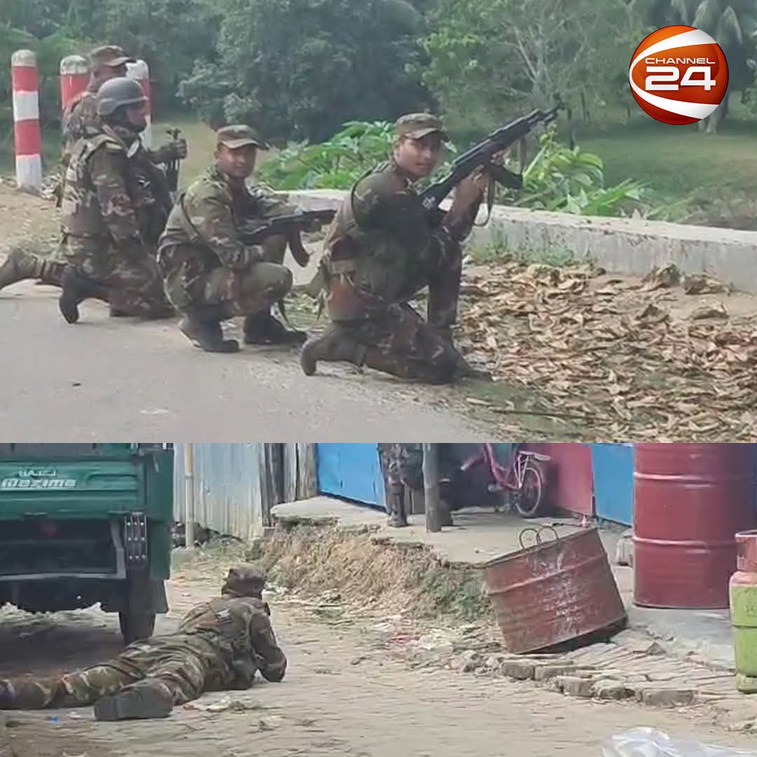 সাজেক ভ্যালির সড়কে সেনাবাহিনীর একশনের দৃশ্য